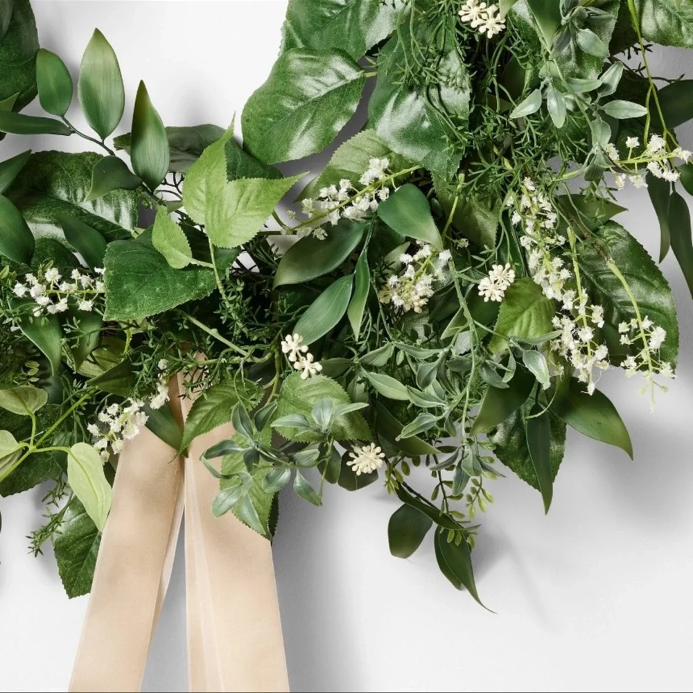 Floral Wreath with Ribbon White - Threshold™ designed with Studio McGee